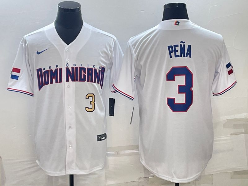 Men 2025 World Cup Dominican #3 Pena White Nike MLB Jersey style 4